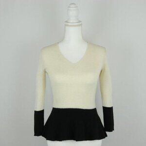 Banana Republic Women's XS Cream Black Wool & Cashmere Blend V-Neck Sweater